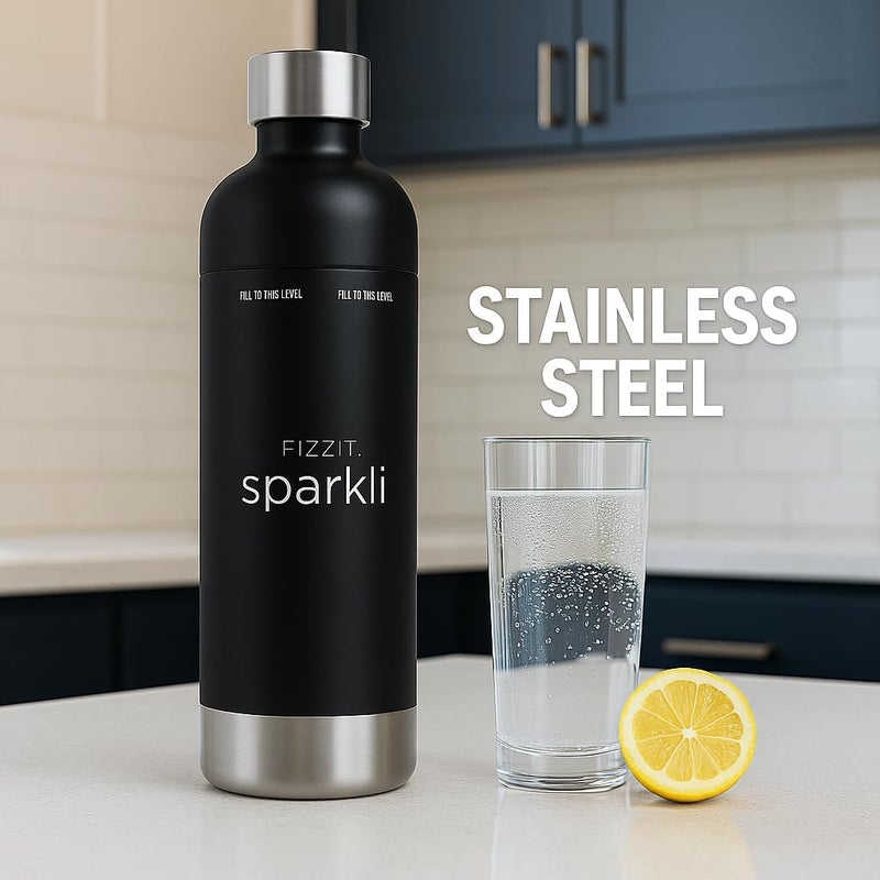 Fizz It FIZZIT Black Stainless Steel Carbonation Bottle | Compatible with Some Soda Makers | Reusable Sparkling Water Bottle, Dishwasher Safe, BPA-Free (SSB-B) - Image 3
